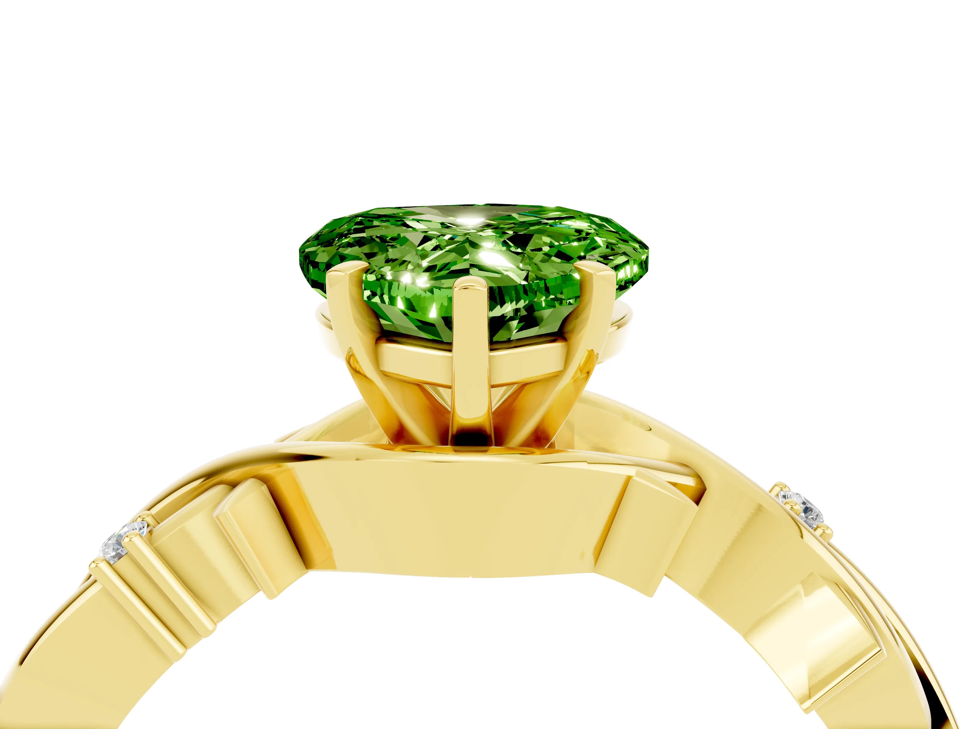 Yellow gold Heart Cut Peridot Solitaire Ring with Twisted Band and Prong Setting_4