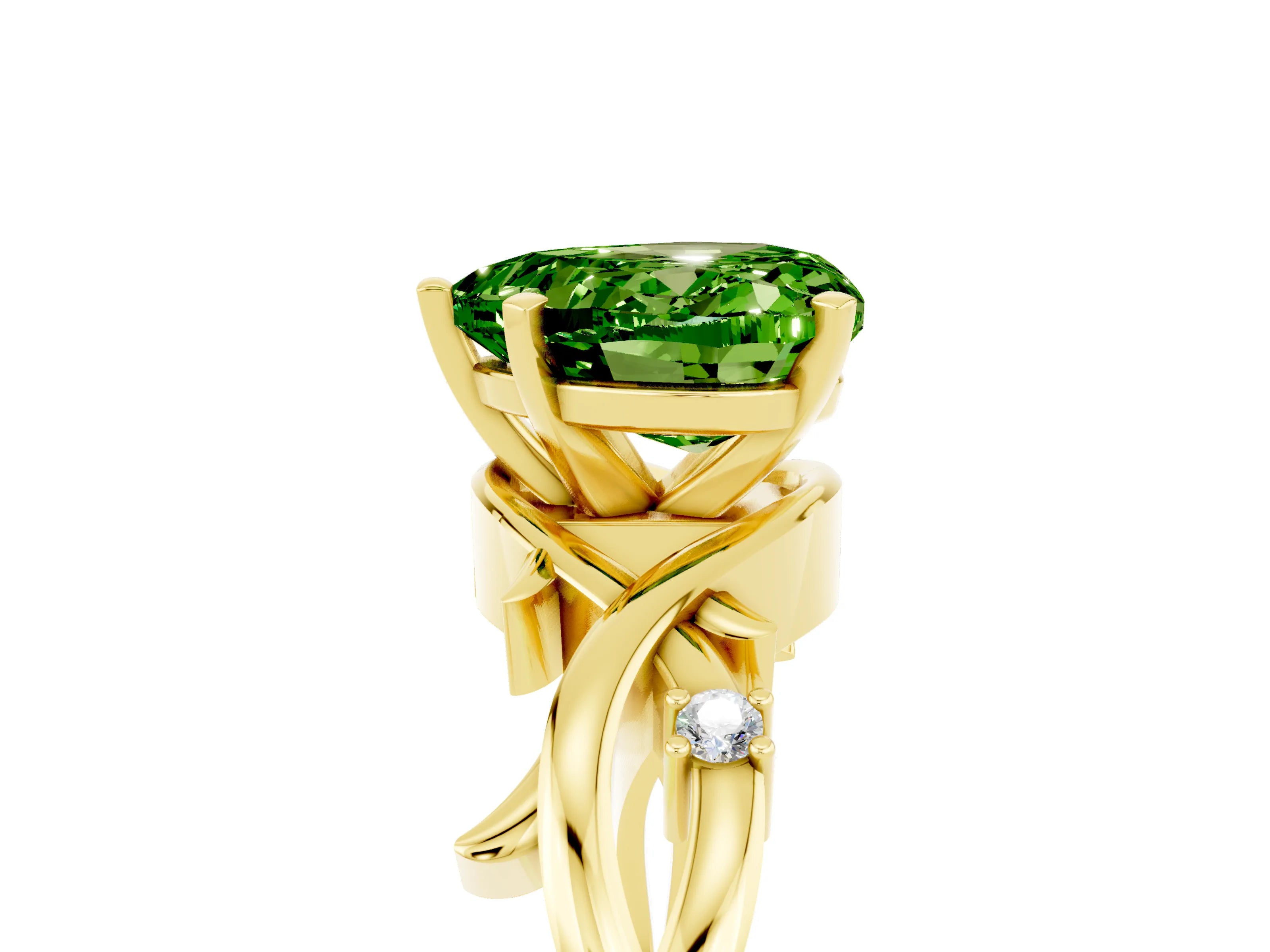 Yellow gold Heart Cut Peridot Solitaire Ring with Twisted Band and Prong Setting_5