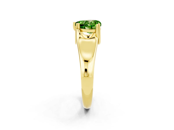 Yellow gold Heart Cut Peridot Solitaire Ring with Wide Band and Prong Setting