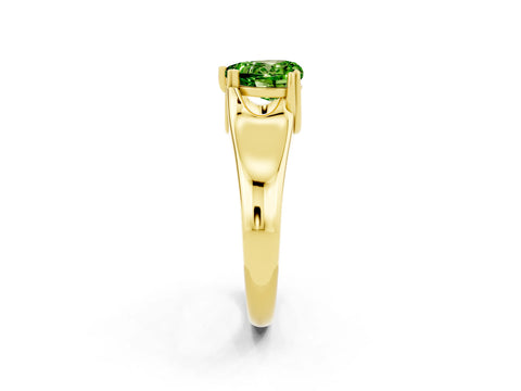 Yellow gold Heart Cut Peridot Solitaire Ring with Wide Band and Prong Setting_2