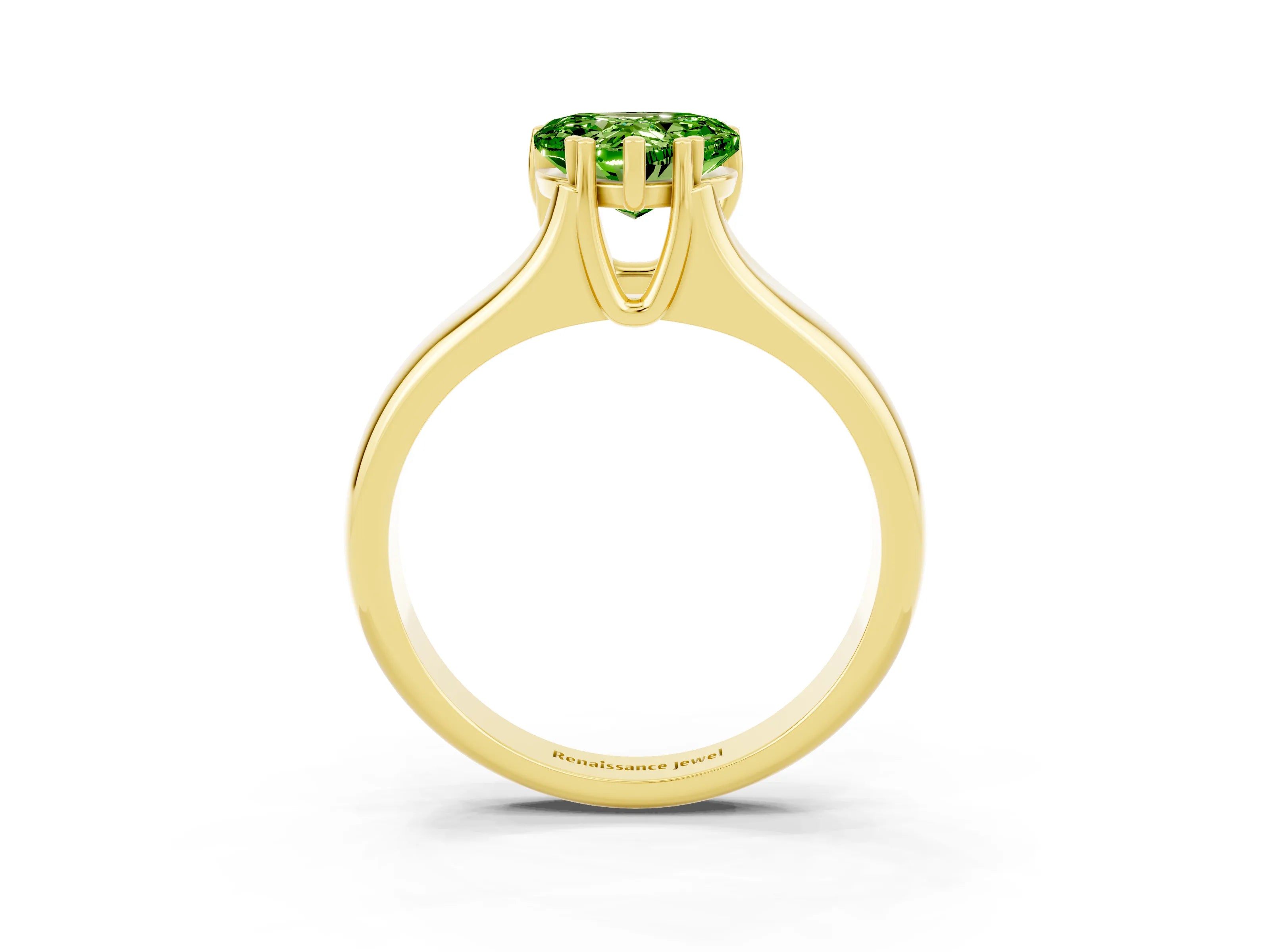 Yellow gold Heart Cut Peridot Solitaire Ring with Wide Band and Prong Setting_3