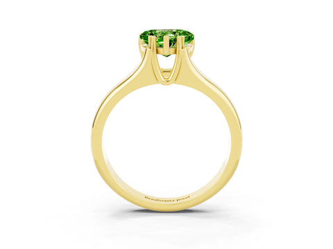 Yellow gold Heart Cut Peridot Solitaire Ring with Wide Band and Prong Setting_3
