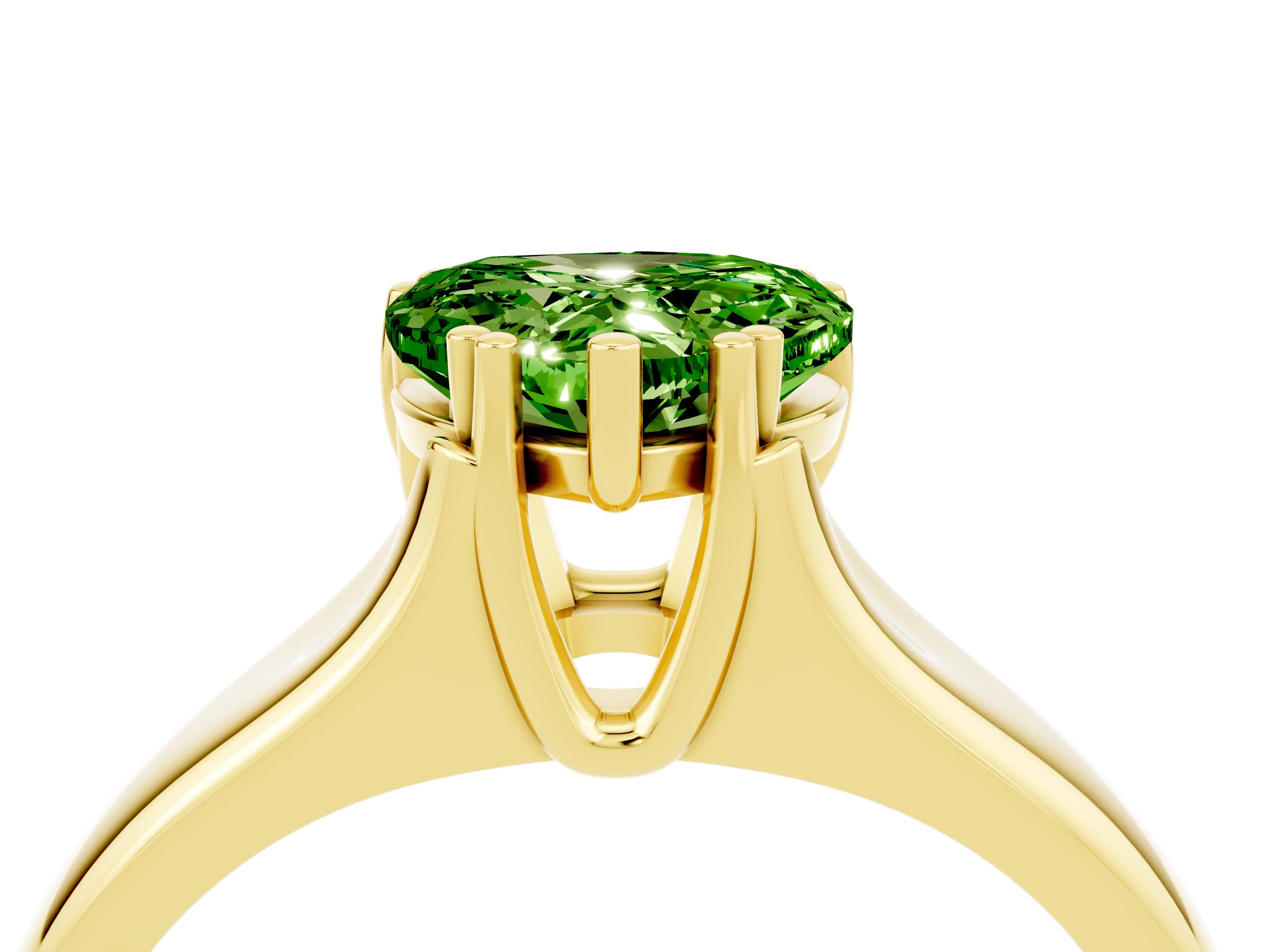 Yellow gold Heart Cut Peridot Solitaire Ring with Wide Band and Prong Setting_4