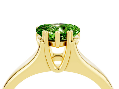 Yellow gold Heart Cut Peridot Solitaire Ring with Wide Band and Prong Setting_4