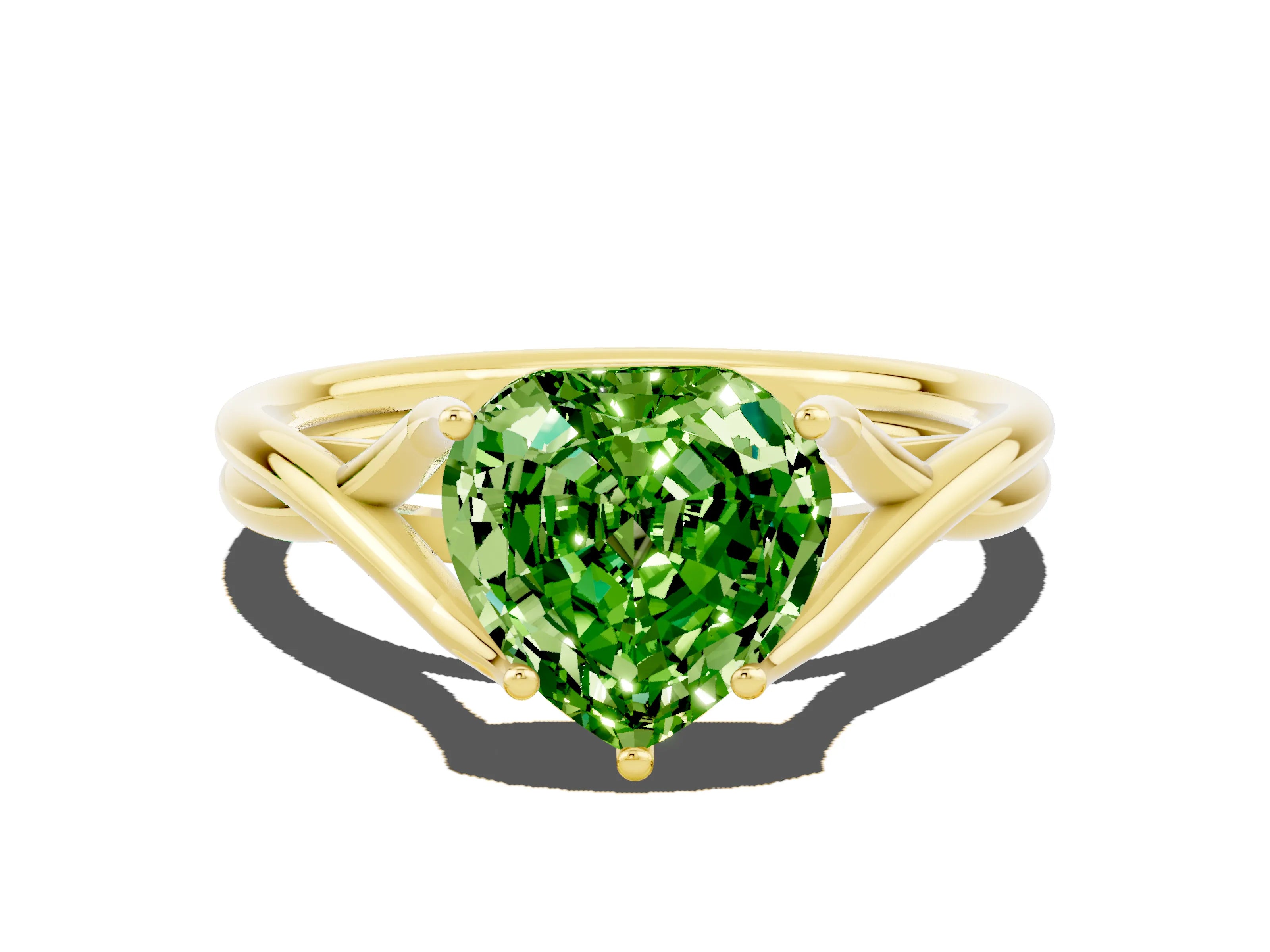 Yellow gold Heart Cut Peridot Solitaire Twist Band Prong Setting Ring_36