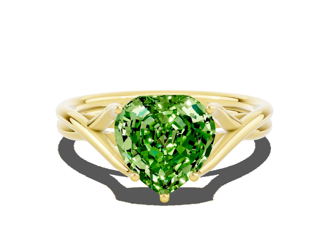 Yellow gold Heart Cut Peridot Solitaire Twist Band Prong Setting Ring_36