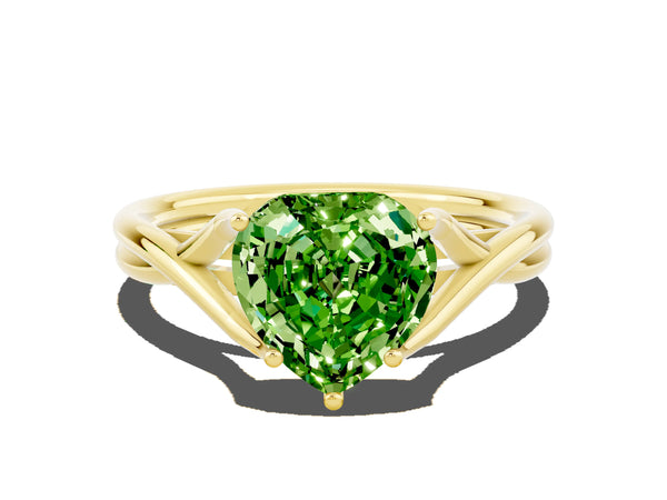 Yellow gold Heart Cut Peridot Solitaire Twist Band Prong Setting Ring