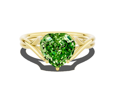 Yellow gold Heart Cut Peridot Solitaire Twist Band Prong Setting Ring_36