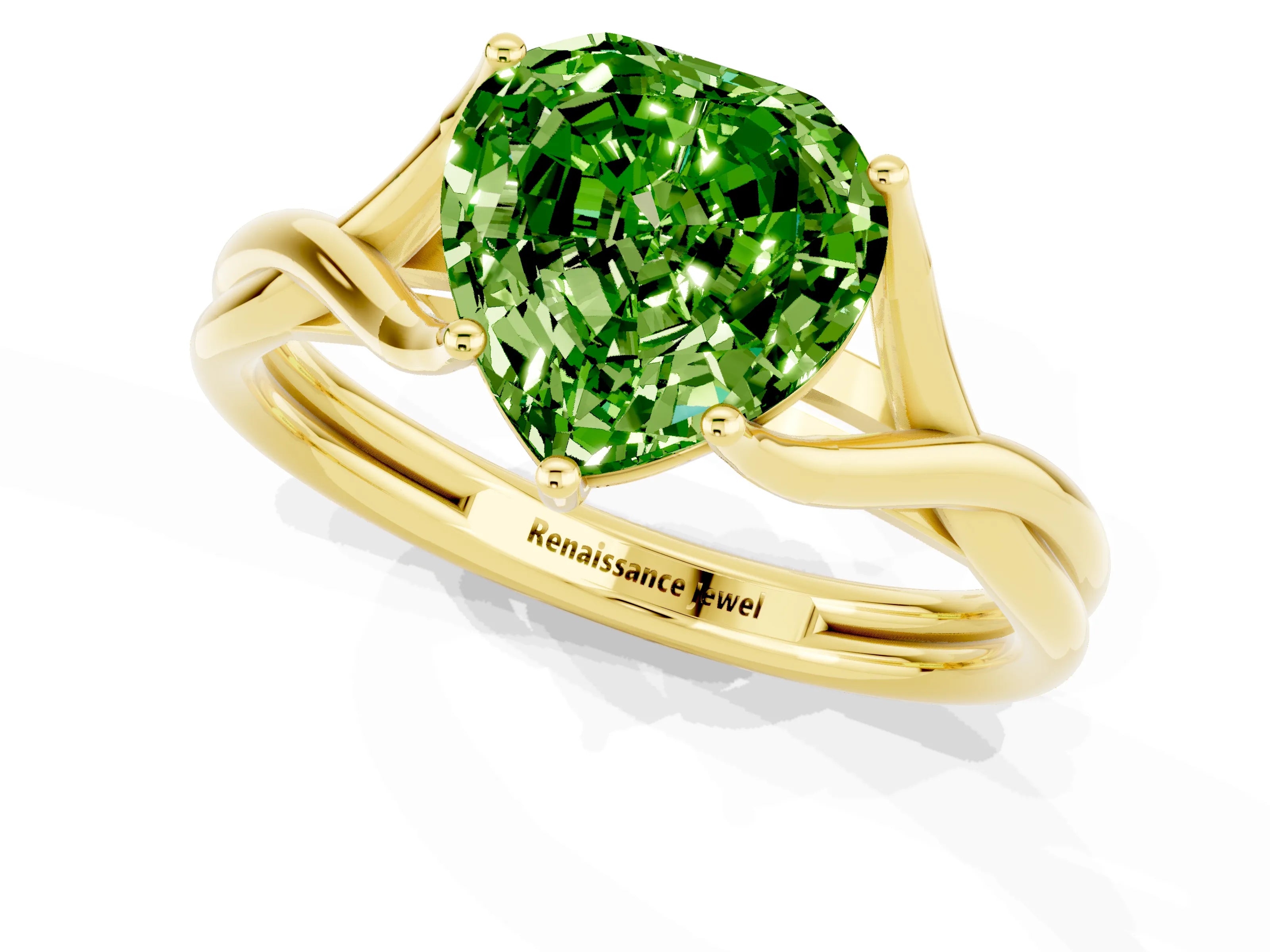Yellow gold Heart Cut Peridot Solitaire Twist Band Prong Setting Ring_37