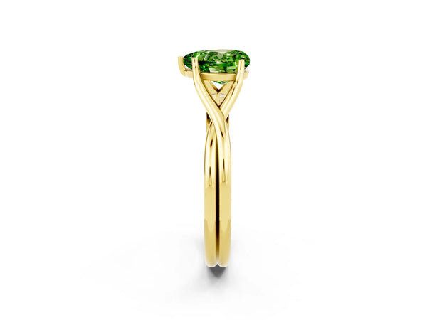 Yellow gold Heart Cut Peridot Solitaire Twist Band Prong Setting Ring