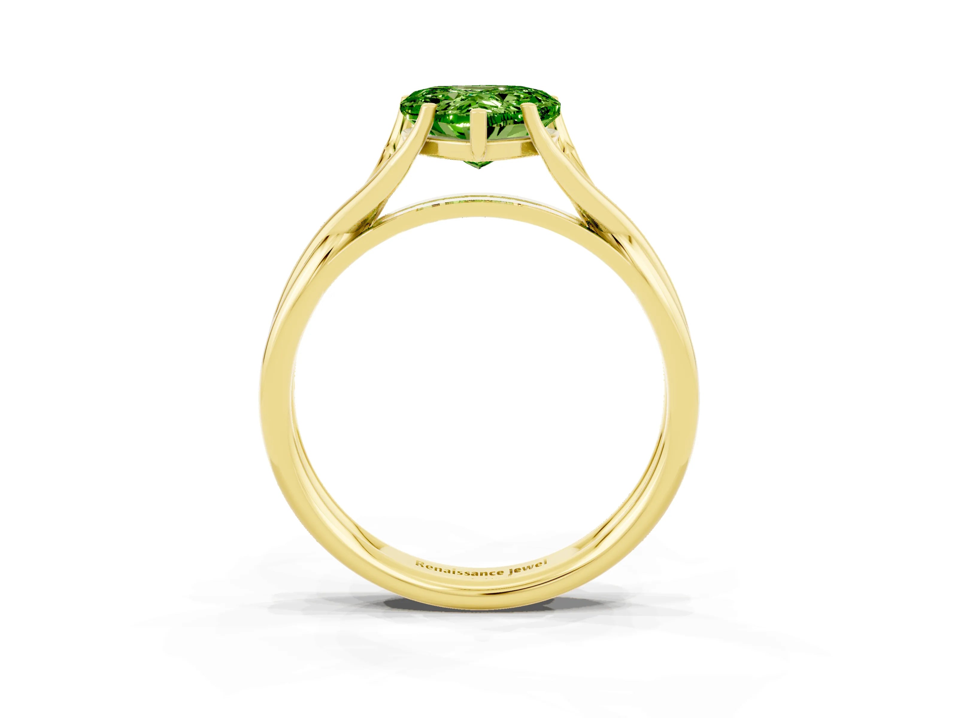 Yellow gold Heart Cut Peridot Solitaire Twist Band Prong Setting Ring_39