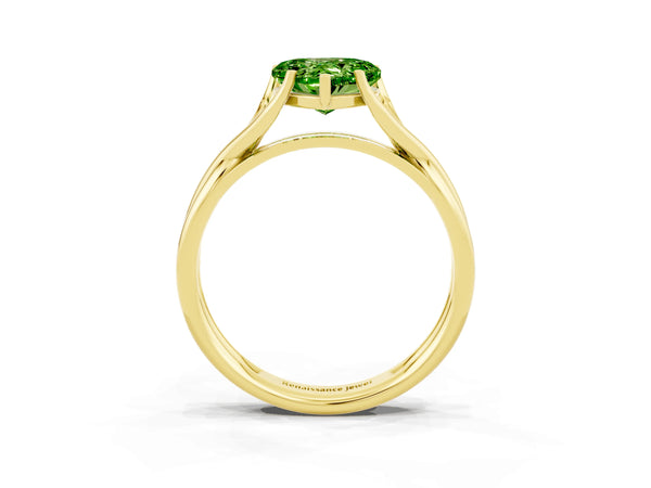 Yellow gold Heart Cut Peridot Solitaire Twist Band Prong Setting Ring