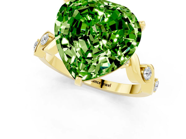 Yellow gold Heart Cut Peridot Solitaire Twisted Band with Round  Accents and Prong Setting