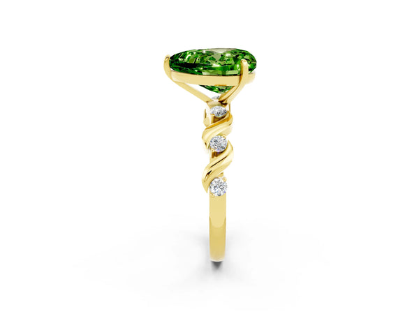 Yellow gold Heart Cut Peridot Solitaire Twisted Band with Round  Accents and Prong Setting