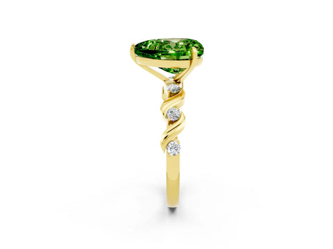 Yellow gold Heart Cut Peridot Solitaire Twisted Band with Round  Accents and Prong Setting_14