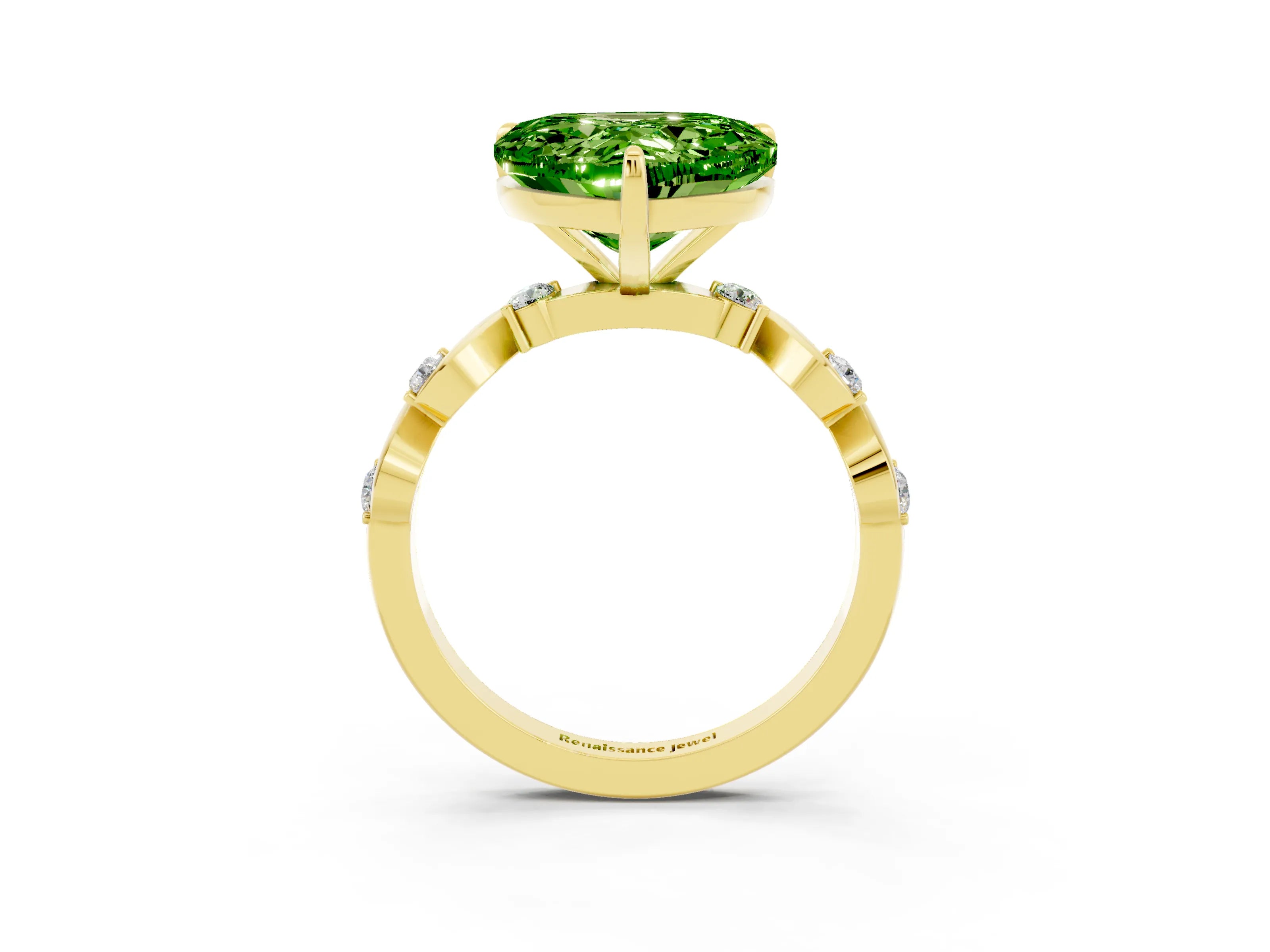 Yellow gold Heart Cut Peridot Solitaire Twisted Band with Round  Accents and Prong Setting_15