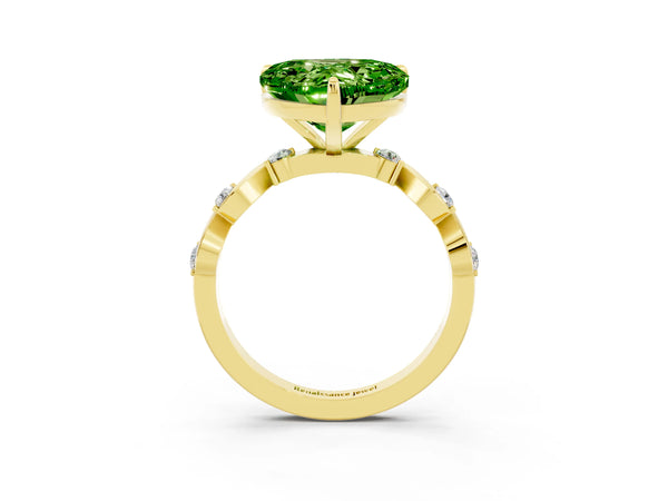 Yellow gold Heart Cut Peridot Solitaire Twisted Band with Round  Accents and Prong Setting