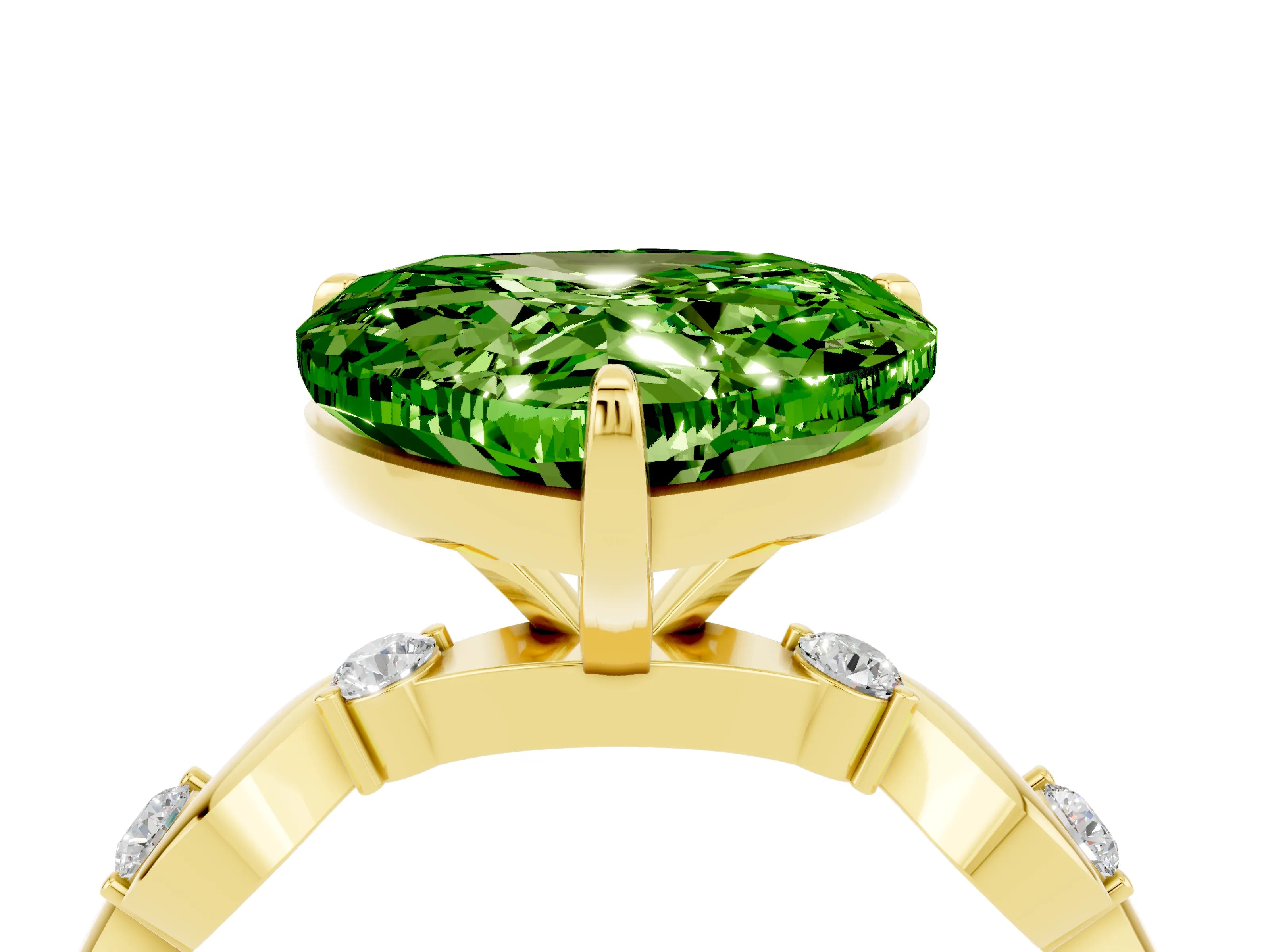 Yellow gold Heart Cut Peridot Solitaire Twisted Band with Round  Accents and Prong Setting_16