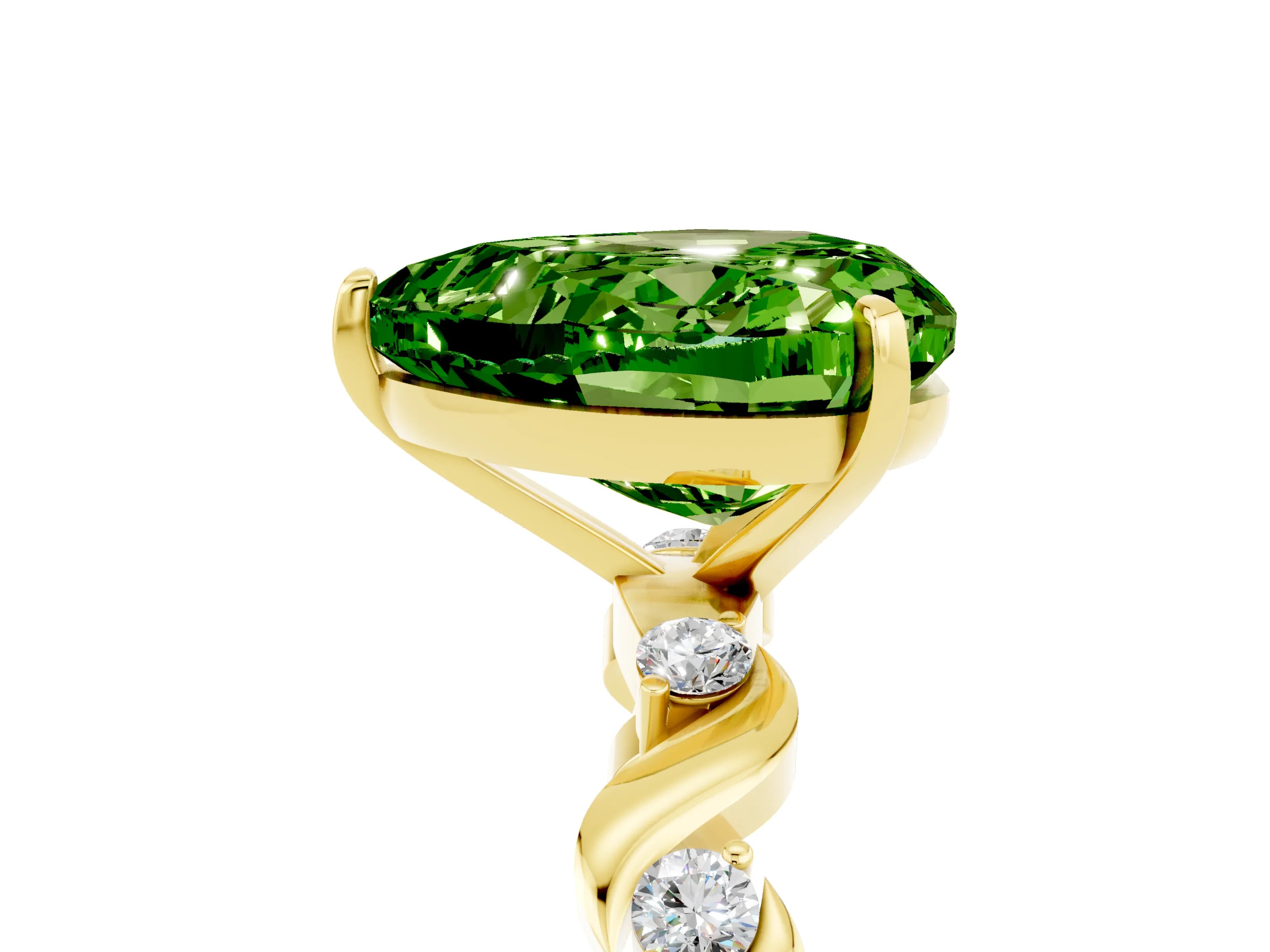 Yellow gold Heart Cut Peridot Solitaire Twisted Band with Round  Accents and Prong Setting_17