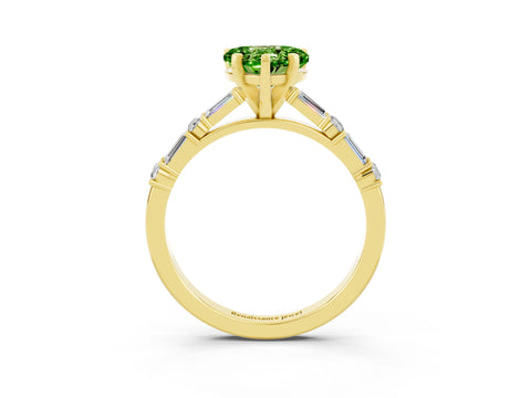 Yellow gold Heart Cut Peridot Solitaire with Side Baguettes and Channel Set Band_3