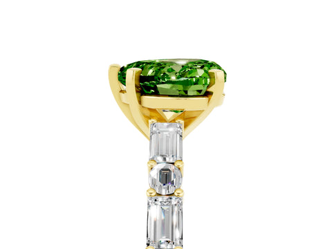 Yellow gold Heart Cut Peridot Solitaire with Side Baguettes and Channel Set Band_5