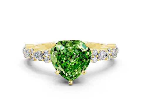 Yellow gold Heart Cut Peridot Solitaire with Side Stones, Pave Band, Four-Prong Setting_36
