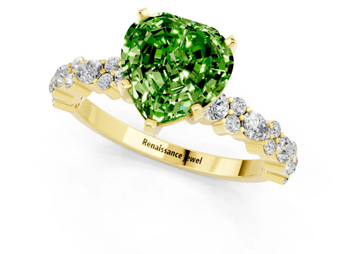 Yellow gold Heart Cut Peridot Solitaire with Side Stones, Pave Band, Four-Prong Setting_37