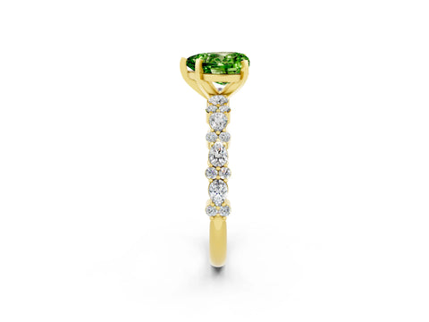 Yellow gold Heart Cut Peridot Solitaire with Side Stones, Pave Band, Four-Prong Setting_38