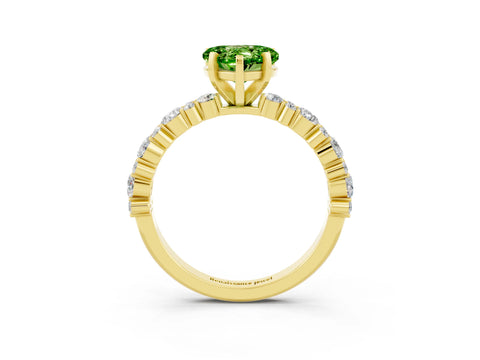 Yellow gold Heart Cut Peridot Solitaire with Side Stones, Pave Band, Four-Prong Setting_39