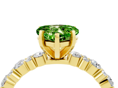 Yellow gold Heart Cut Peridot Solitaire with Side Stones, Pave Band, Four-Prong Setting_40