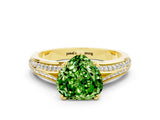 Yellow gold Heart Cut Peridot Split Shank Engagement Ring with Pavé Band