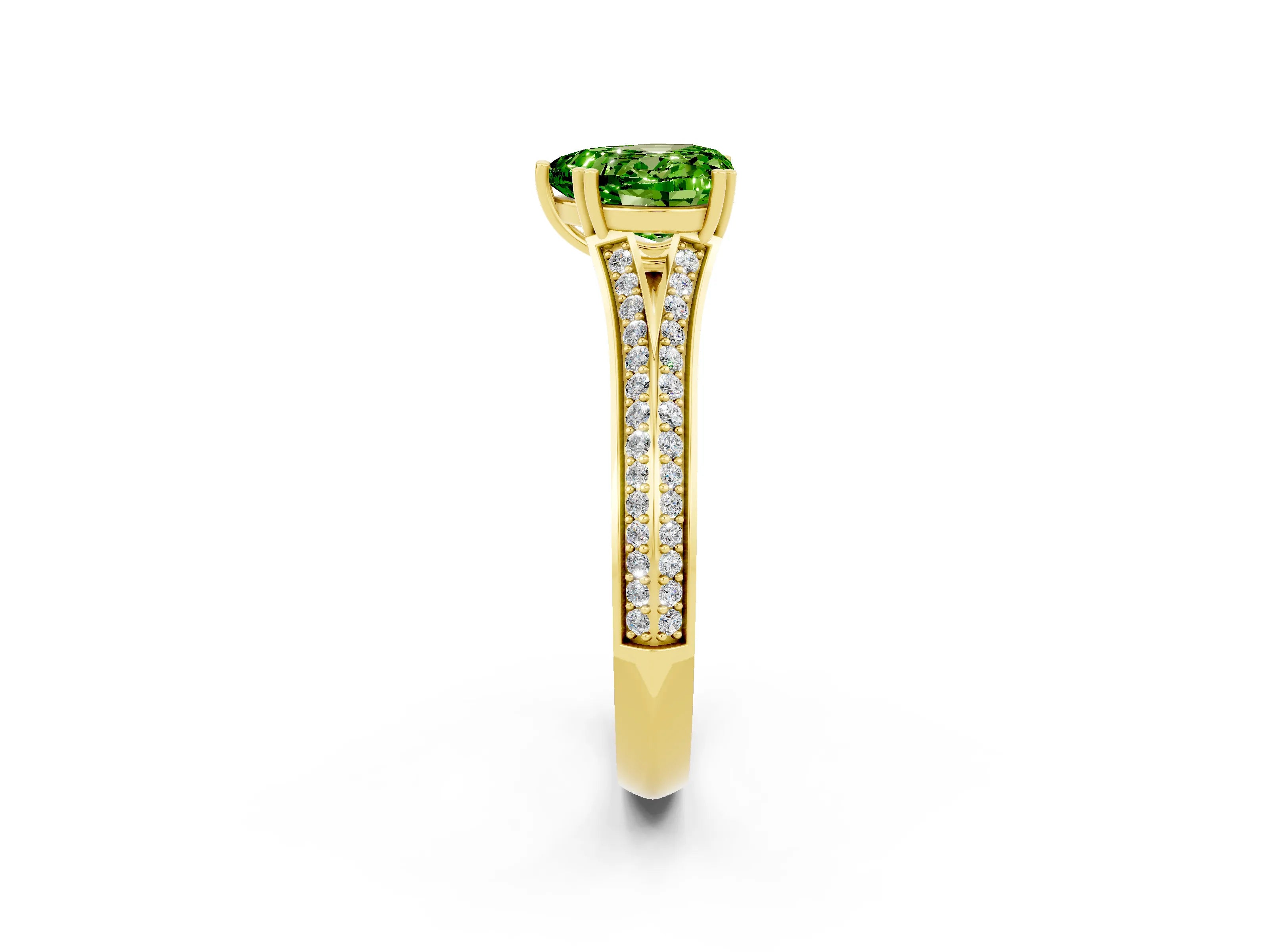 Yellow gold Heart Cut Peridot Split Shank Engagement Ring with Pavé Band_2