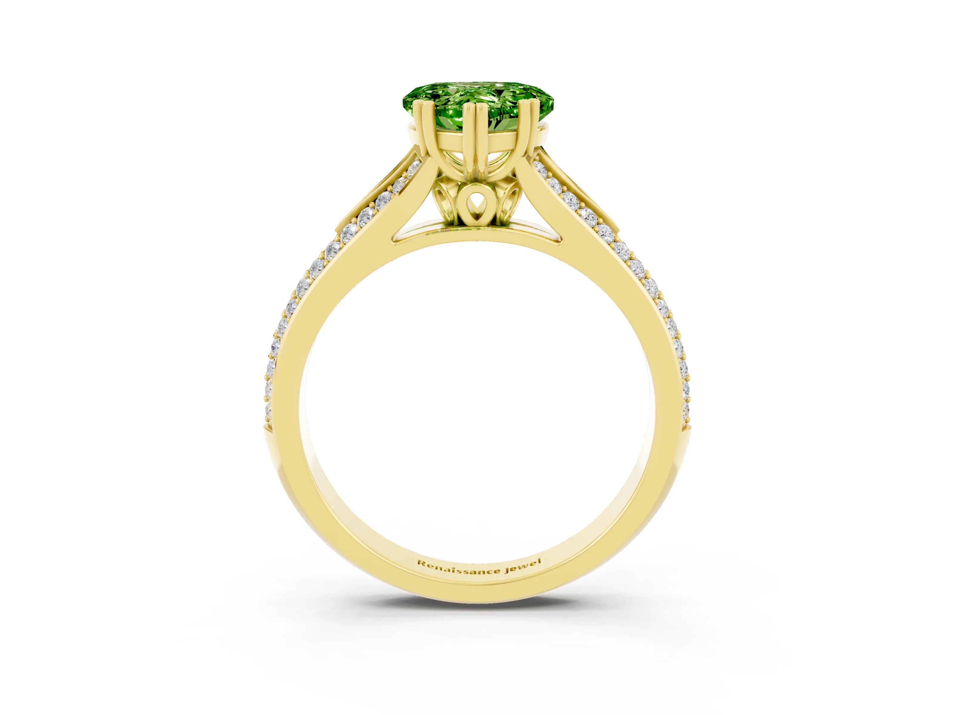 Yellow gold Heart Cut Peridot Split Shank Engagement Ring with Pavé Band_3