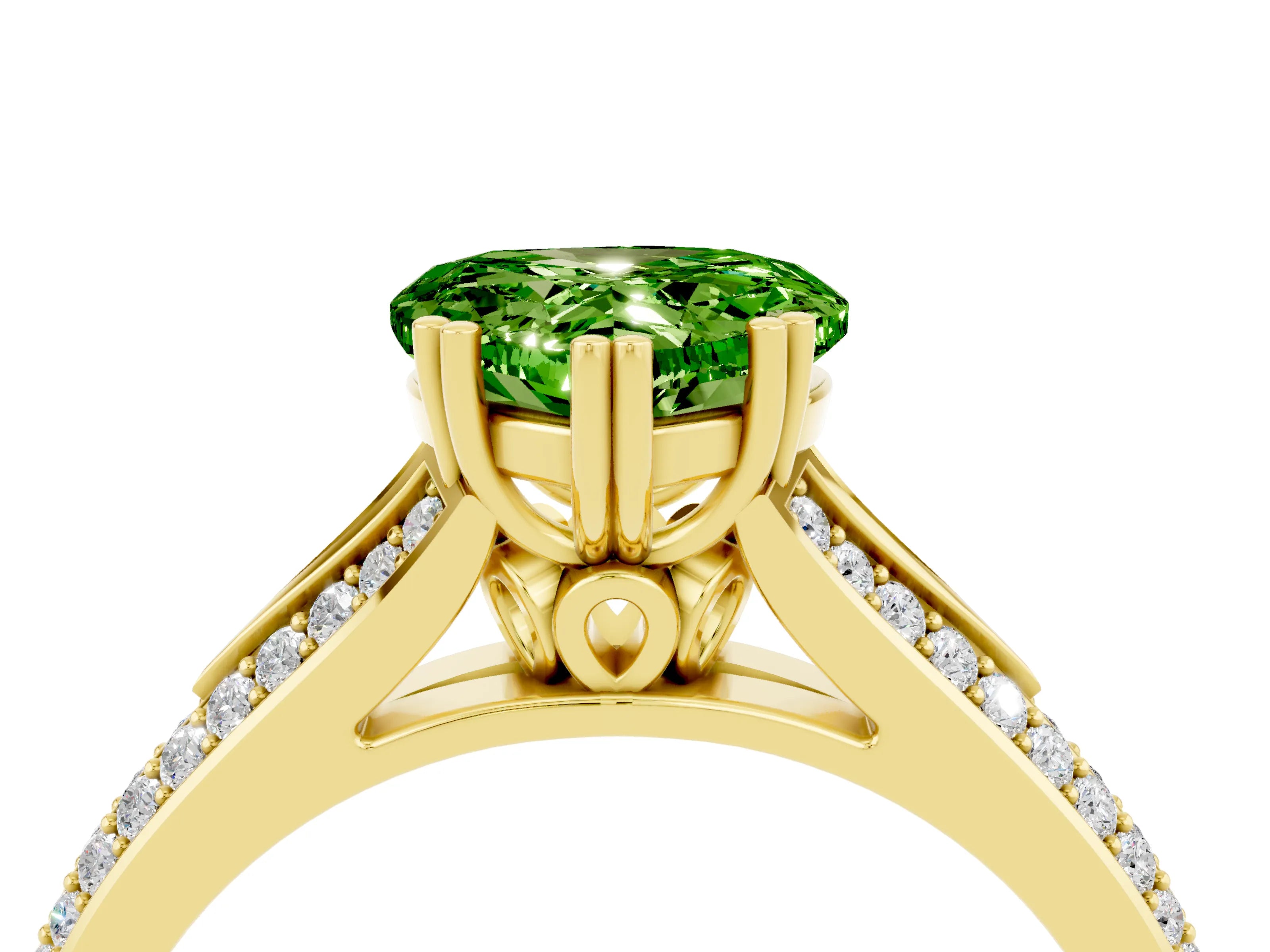 Yellow gold Heart Cut Peridot Split Shank Engagement Ring with Pavé Band_4