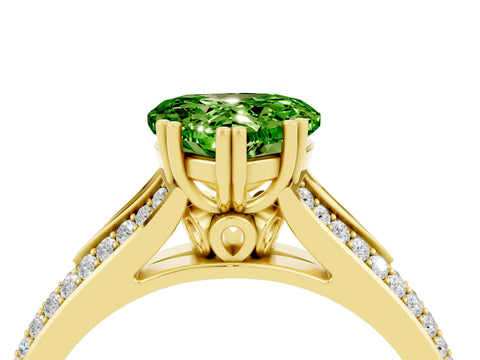 Yellow gold Heart Cut Peridot Split Shank Engagement Ring with Pavé Band_4