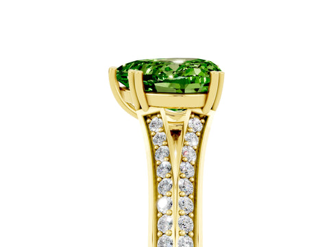 Yellow gold Heart Cut Peridot Split Shank Engagement Ring with Pavé Band_5