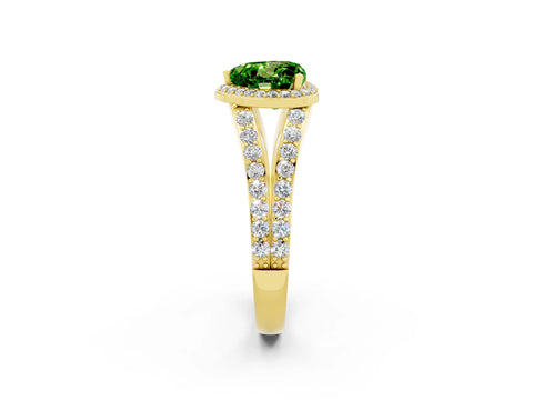 Yellow gold Heart Cut Peridot Split Shank Halo Ring with Four-Prong Setting_14