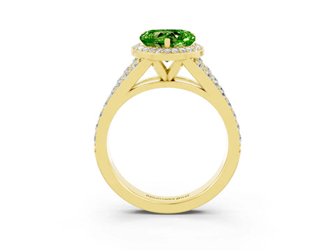 Yellow gold Heart Cut Peridot Split Shank Halo Ring with Four-Prong Setting_15