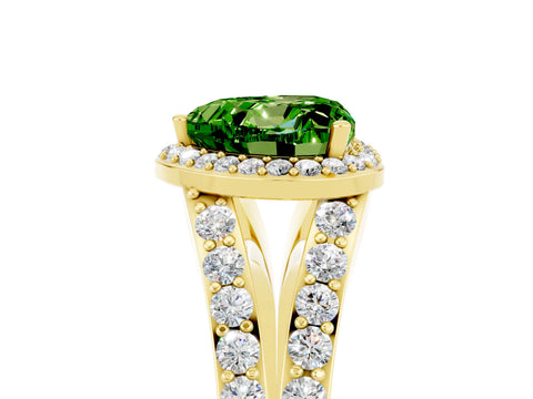 Yellow gold Heart Cut Peridot Split Shank Halo Ring with Four-Prong Setting_17
