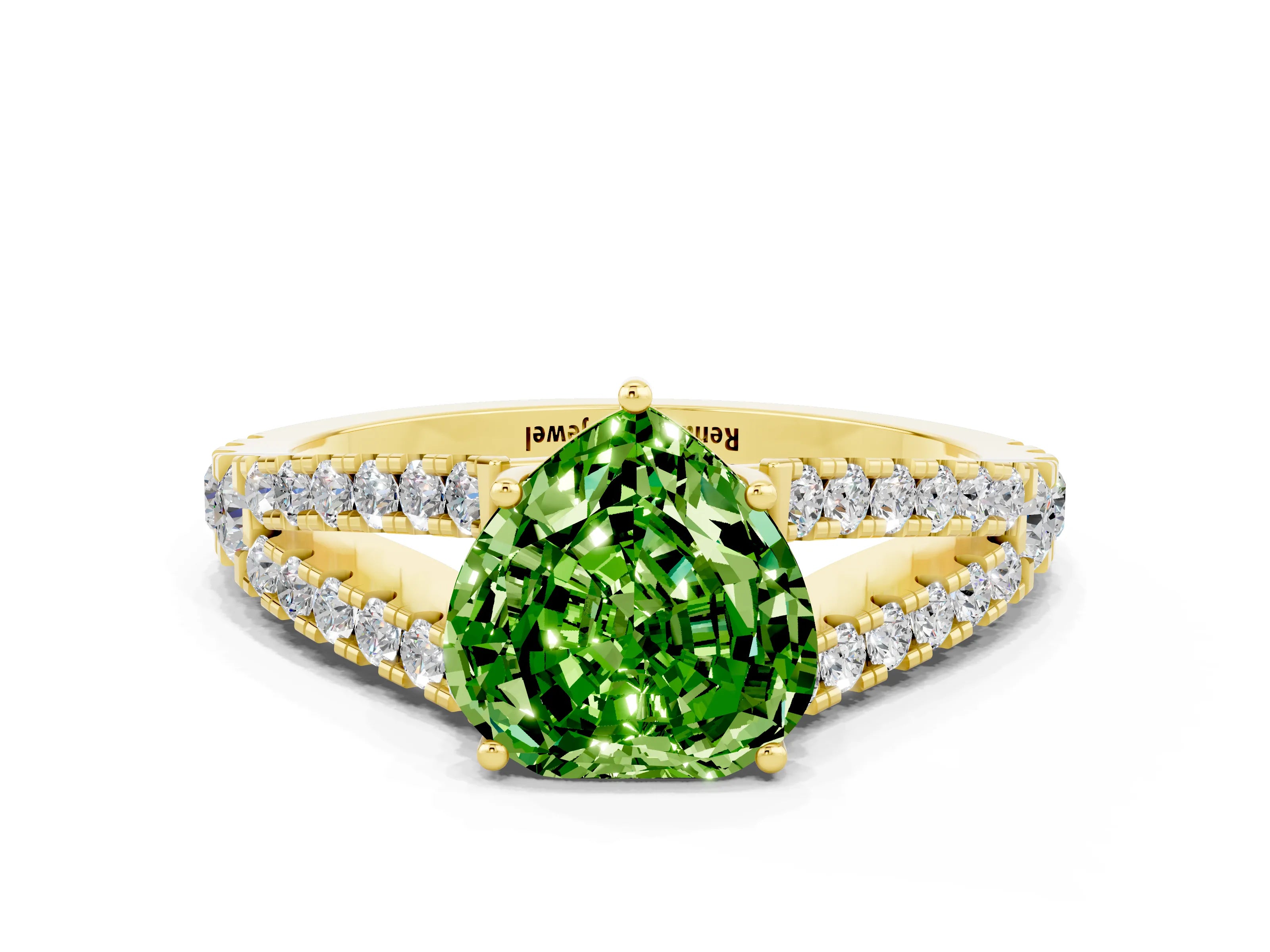 Yellow gold Heart Cut Peridot Split Shank Pavé Engagement Ring with Four-Prong Setting_24