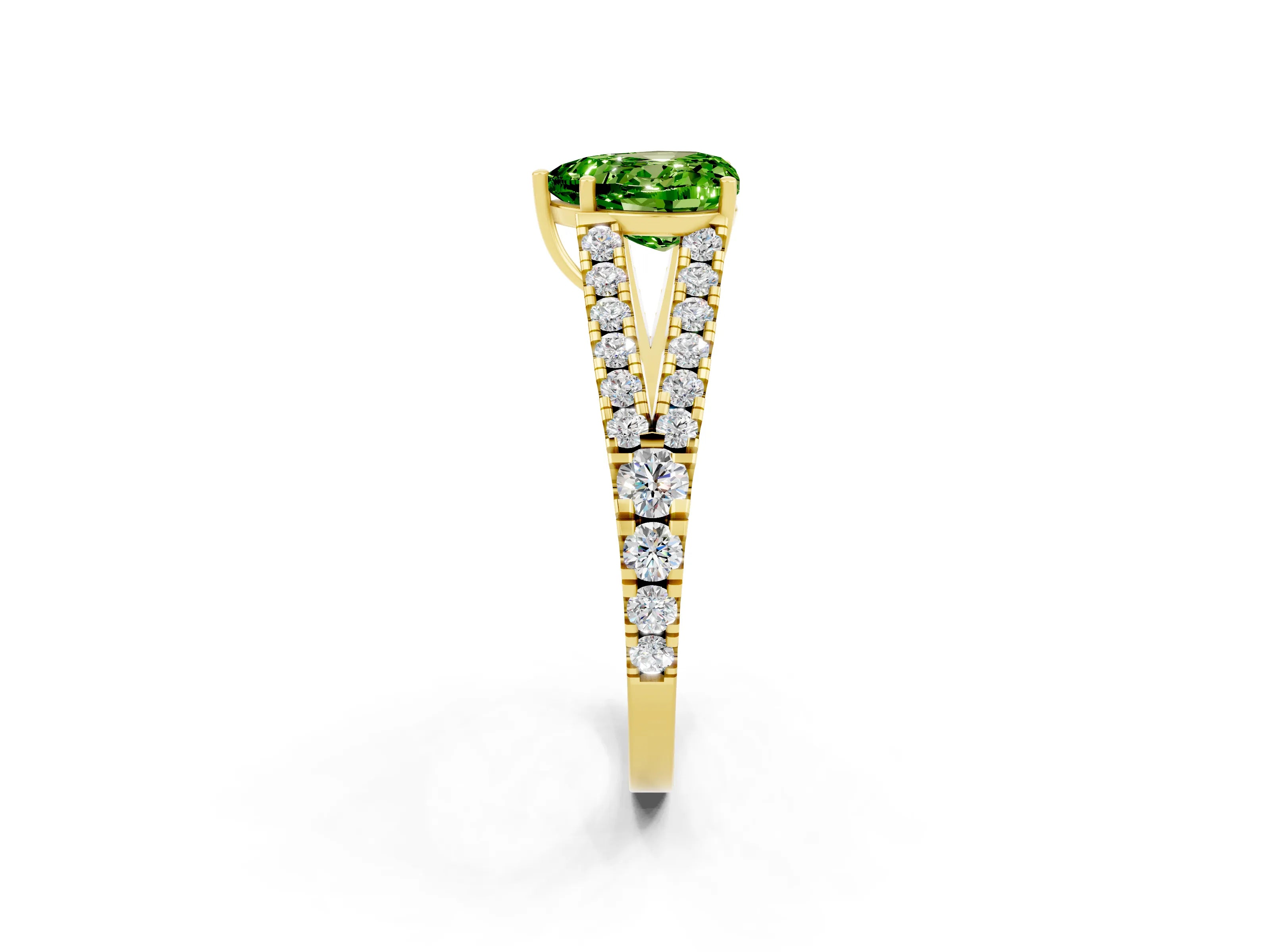 Yellow gold Heart Cut Peridot Split Shank Pavé Engagement Ring with Four-Prong Setting_26