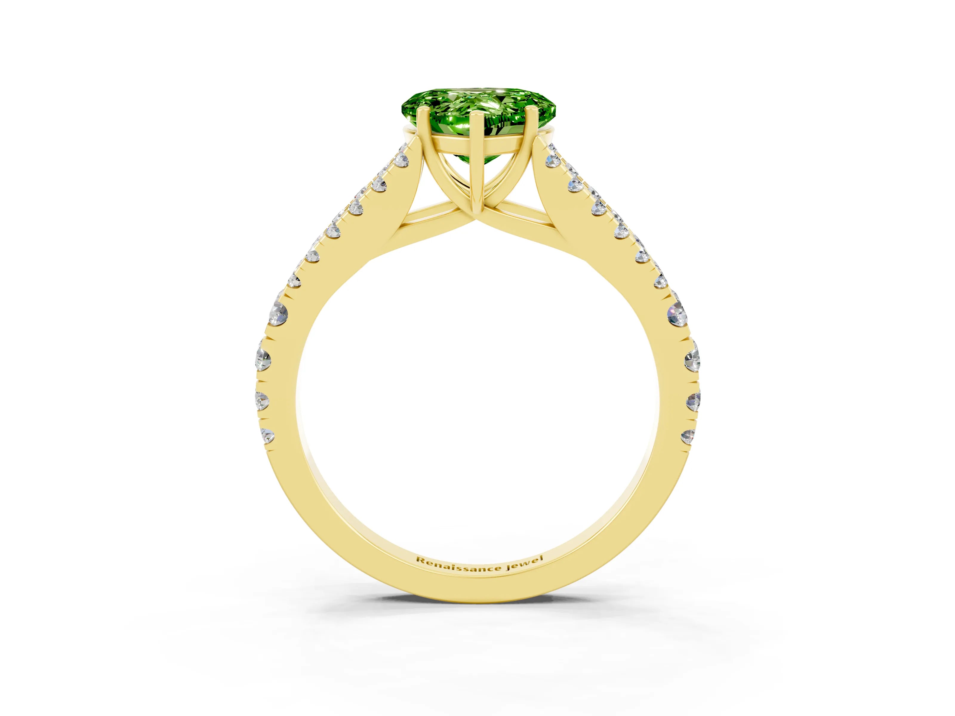 Yellow gold Heart Cut Peridot Split Shank Pavé Engagement Ring with Four-Prong Setting_27
