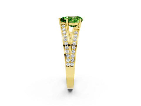 Yellow gold Heart Cut Peridot Split Shank Ring with Pavé Band and Four-Prong Setting_2
