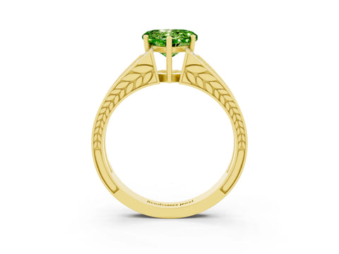 Yellow gold Heart Cut Peridot Split Shank Ring with Pavé Band and Four-Prong Setting_3