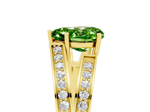 Yellow gold Heart Cut Peridot Split Shank Ring with Pavé Band and Four-Prong Setting_5