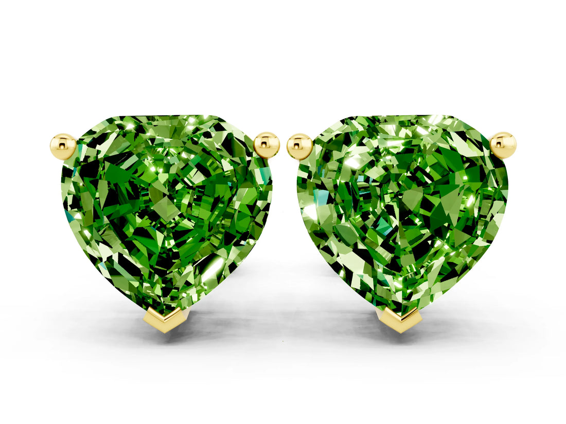 Yellow gold Heart Cut Peridot Stud Earrings_18