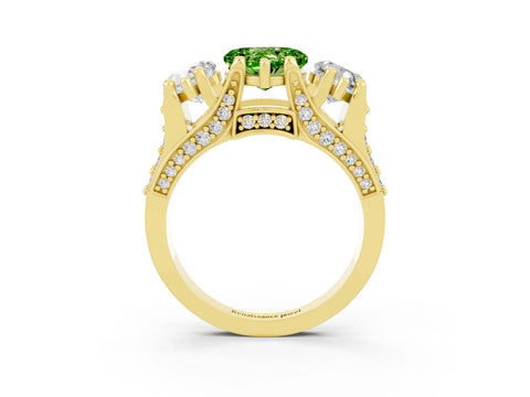 Yellow gold Heart Cut Peridot Three-Stone Ring with Channel Set Band and Four-Prong Setting_3