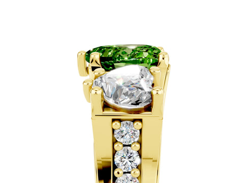 Yellow gold Heart Cut Peridot Three-Stone Ring with Channel Set Band and Four-Prong Setting_5