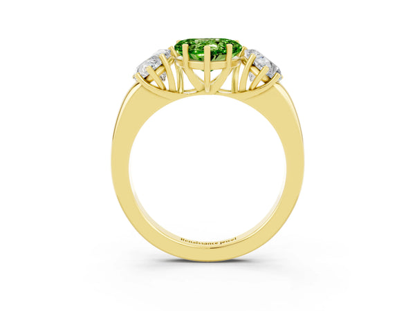 Yellow gold Heart Cut Peridot Three-Stone Ring with Four-Prong Setting and Classic Band