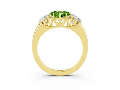 Yellow gold Heart Cut Peridot Three-Stone Ring with Four-Prong Setting and Classic Band_3